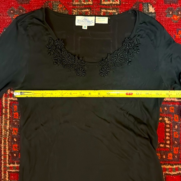 Vintage 90’s Winter Silks 100% silk black lace floral embroidered long sleeve - Picture 4 of 5